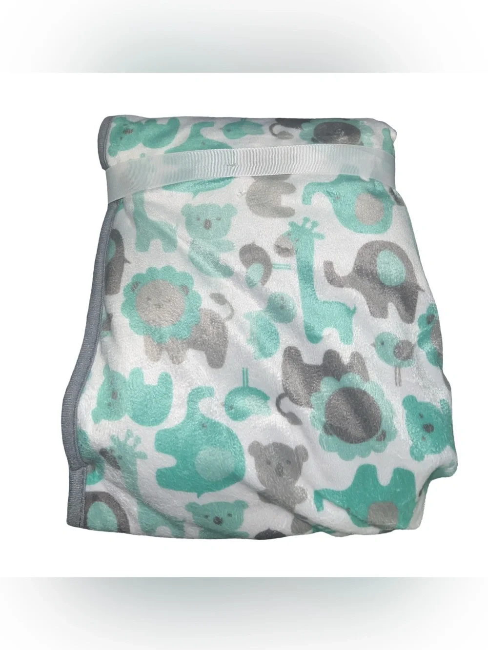 colorful nights reversible baby blanket safari Green Gray Lion Giraffe Koala